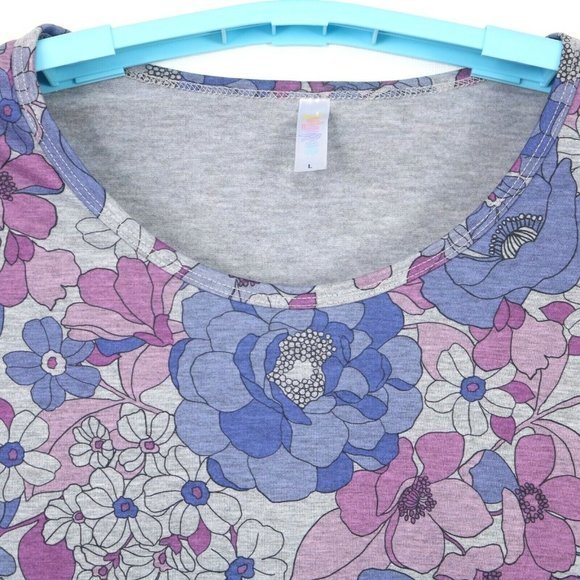 LuLaRoe Lynnae Shirt Top Tunic Purple Pink Gray Floral Long Sleeve L Large - Picture 6 of 12
